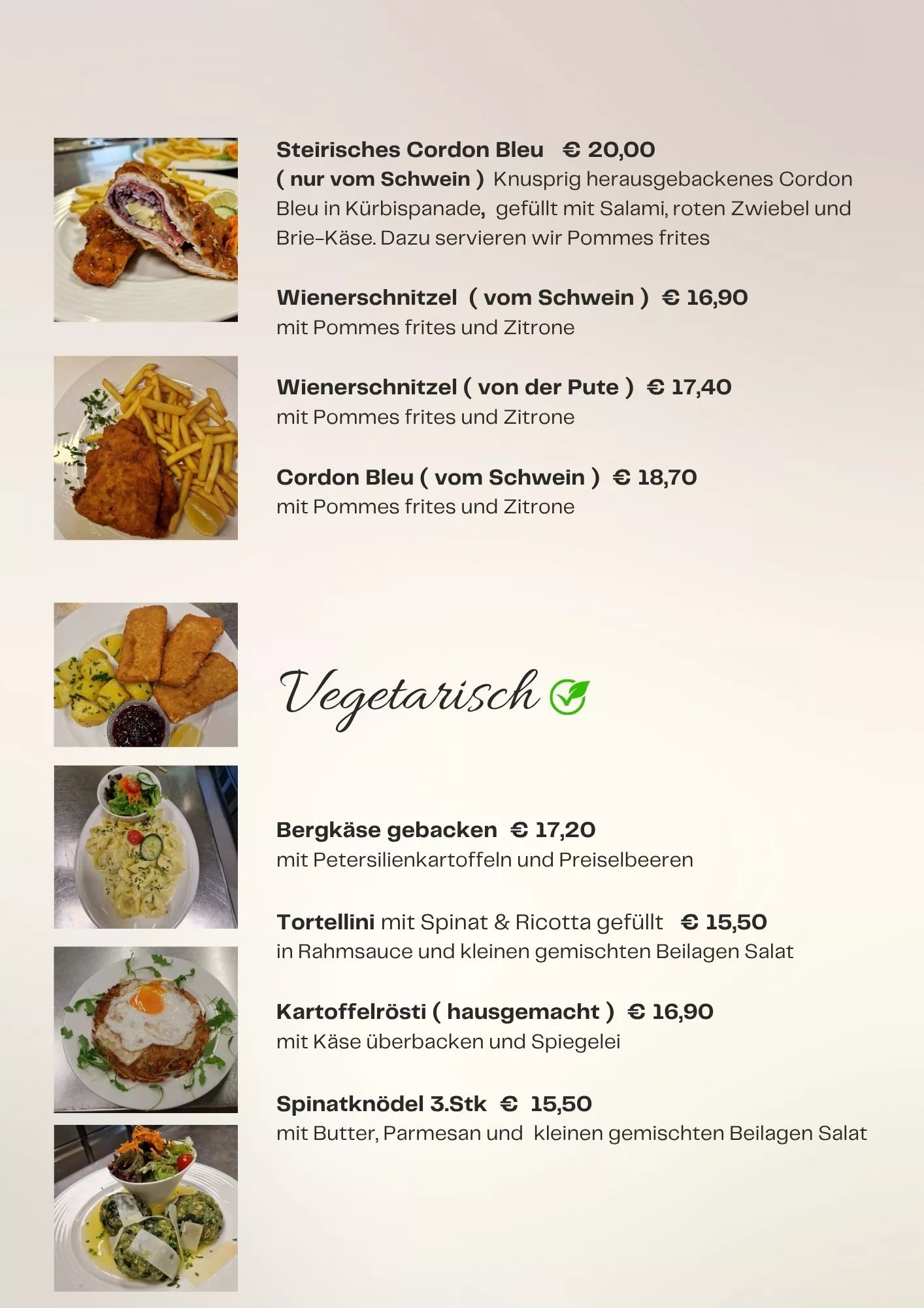 Hauptspeisen und Vegetarisches